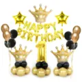 Set di palloncini di compleanno con corona dorata di lusso e numero 1 per decorazioni festa. - Set numero oro corona dorata media (1)