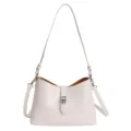 Minimalist metal lock women shoulder bag, elegant off-white PU leather casual crossbody bag. - White