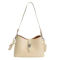 Minimalist beige shoulder bag, stylish commuter underarm bag with sleek metal lock design. - Yellow