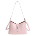 Pink leather shoulder bag for women, stylish underarm bag with metal lock closure. - Pink