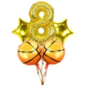 Basketball number star foil balloon set, gold number 8 and basketball balloons for party. - 5-Piece Basketball Combo Set 8