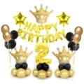 Set di palloncini di compleanno con corona, numero 2, stelle e palloncini foil per feste. - Set numero oro corona dorata media (2)
