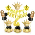 Fantastico set di palloncini di compleanno con corona d'oro e numero 4 per decorazione - Set corona dorata media e numero 4 dorato