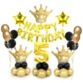 Set di palloncini per festa di compleanno con corona d'oro numero 5 e colonne in lattice. - Set corona dorata media e numero 5 dorato