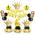 Set di palloncini con corona dorata numero 6 per decorazione festa di compleanno bambini. - Set medio corona dorata e numero dorato (6)