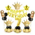 Set di decorazioni per palloncini di compleanno con corona dorata, numero 7 e nero oro. - Set medio corona dorata e numero dorato (7)