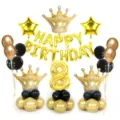 Set di decorazioni per feste di compleanno con grande corona, numero 8 e palloncini. - Set medio corona dorata e numero dorato (8)