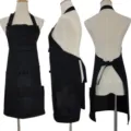 Black multi-pocket work apron with halter neck, front pockets, ideal for cafe staff. - 70*70cm / Black