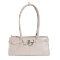 Borsa a spalla beige chic da donna, elegante borsetta con fibbia in stile vintage. - Bianco