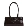 Borsa a spalla in pelle verniciata marrone scuro, elegante borsa sottobraccio con fibbia in metallo. - Marrone