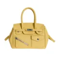 Yellow stylish women shoulder handbag with top handles, front zip pocket and classic lock design. - Yellow