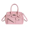 Pink Korean style stylish tote bag with shoulder strap, casual daily handbag for women. - Pink