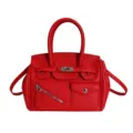 Red leather handbag women stylish shoulder crossbody bag chic top handle tote purse daily use. - Red