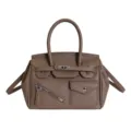 Stylish brown leather handbag with top handle and crossbody strap, commuter retro shoulder bag. - Khaki