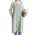 Japanese style minimalist long apron with pockets, ideal for home kitchen and cafe daily work. - Light Green