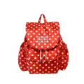 Red polka dot backpack, casual nylon school bag with front pocket and adjustable straps. - With Pendant / Red