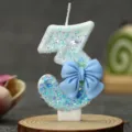 Dreamy blue bow number candle for birthday party cake decoration baking accessories sku item - Blue Bow Candle 3