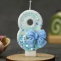 Blue bow glitter number 8 birthday candle for cake decoration party celebration item - Blue Bow Candle 8