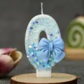 Blue glitter number 0 birthday candle with cute bow cake topper for party baking decoration - Blue Bow Candle Number 0
