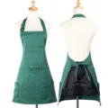 Solid color dark green kitchen chef apron with multiple utility pockets front and back view. - 70*70cm / Dark Green