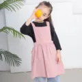Grembiule in cotone e lino per bambini rosa bavaglino carino per arte scuola materna - Cotone e lino per bambini - Rosa