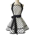 Vintage black and white polka dot halter apron dress with bow and ruffles for women - White Polka Dots + Black Strap