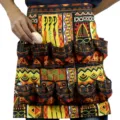 Delantal de recolección de huevos de lona con estampado tribal africano y bolsillos. - Mural Bolsillos de Dos Filas