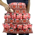 Delantal de recolección de huevos con múltiples bolsillos, medio delantal con corazones. - Corazón Rojo Bolsillos de Dos Filas