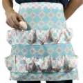 Delantal de recolección de huevos con múltiples bolsillos, delantal de lona floral. - Diamante Bolsillos de Dos Filas