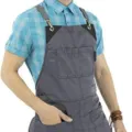 Grey canvas cross-back utility work apron with multi-pockets and metal hardware for woodworking - Gray