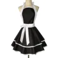 Black and white maid apron with double layer ruffles and bow, adjustable halter neck. - Polyester Black & White Contrast