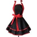 Classic black and red vintage style kitchen apron with tiered skirt and big bow, adjustable. - Polyester Black & Red