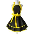 Black and yellow halter apron with double layered skirt, cute bowknot design for kitchen cooking baking. - Polyester Black & Yellow