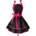 Retro black and hot pink ruffle cooking apron with big bow for women kitchen baking. - Polyester Black & Rose Red