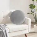 Comfortable grey round velvet throw pillow detail in a modern living room sofa setup. - 45x45cm (Pillow Cover) / Gray