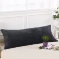 Detailed view of the dark grey velvet body pillow in a cozy bedroom setting, soft texture. - 50*138cm (Pillowcase & Insert) / Black