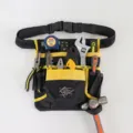 Cinturón de herramientas de tela Oxford resistente con múltiples bolsillos para guardar accesorios - Bolso individual YB012 negro y amarillo (con hebilla magnética)