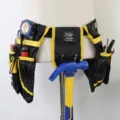 Cinturón de herramientas de tela Oxford, bolsa de cintura multifunción resistente - Conjunto YB012 negro y amarillo (con hebilla magnética)