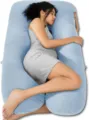 Cojín de embarazo en forma de U soporte corporal completo almohada de maternidad para dormir - 90*150 cm (Relleno de 2400g) / Azul cielo