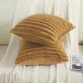Faux rabbit fur striped throw pillow cover decorative cushion for sofa bed living room decor - Camel