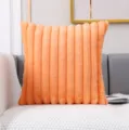 Housse de coussin en fausse fourrure de lapin orange, coussin moelleux rayé pour canapé lit - Orange