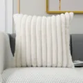 Weißes Kunstfell Streifen Kissen flauschiges Sofakissen Dekokissen für Wohnzimmer Schlafzimmer - 30*50cm (Kissenbezug) / Vanilleweiß