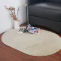 Alfombra ovalada de pelo beige para sala y dormitorio, estera suave de piel sintética. - 60*90cm / Caqui