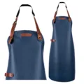 Wasserdichte PU-Lederschürze mit verstellbaren braunen Trägern zum Kochen und Backen in der Küche - Halfter-Nackengurte Marineblau