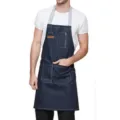 Tablier en jean professionnel avec poche zippée et bretelles croisées pour cuisine et café - 76 cm * 62 cm (modèle long) / Indigo (unisexe)
