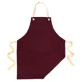 Tablier en toile marron foncé avec bretelles beiges et poche avant pour cuisine. - Rouge Foncé