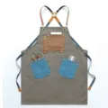 Vintage canvas work apron with multiple pockets for barista and barber, durable utility tool - Black and Gray