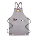 Grey canvas work apron with cross back straps, multi-pockets for kitchen, cooking and baking. - Webbing Thick Canvas Style E / Gray