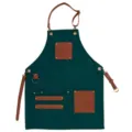 Tablier de cuisine en toile vert foncé avec poches en cuir PU et bretelles réglables. - Patchwork vert foncé avec cuir marron