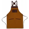 Tablier de travail en toile marron avec lanières en cuir et poches pour café et cuisine. - Jaune gingembre avec cuir café contrasté